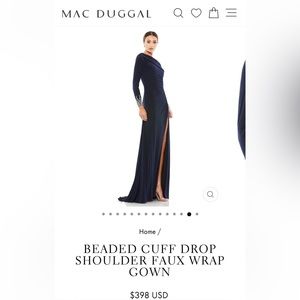 NWT BEADED CUFF DROP SHOULDER FAUX WRAP GOWN